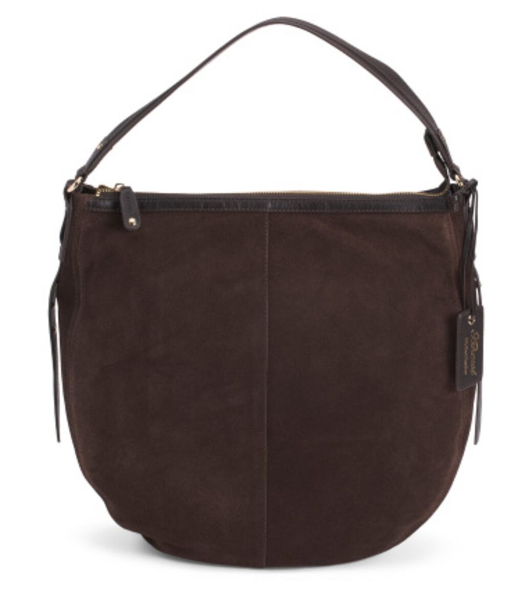 Ashwood Suede Crescent Slouchy Hobo Bag Studded Strap Detail Chocolate Brown